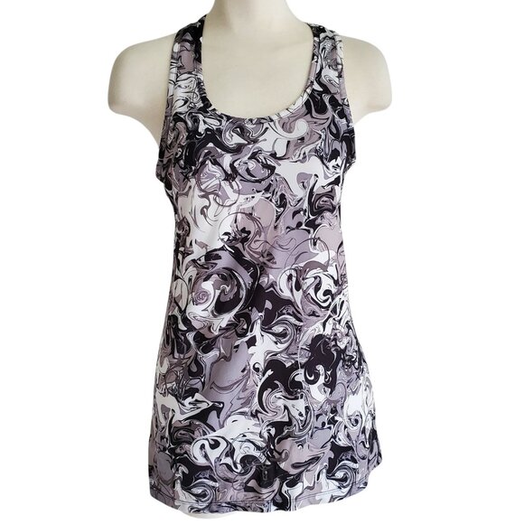 Reebok Tops - REEBOK Racerback Longline Black Grey White Abstract Print Tank Top Sz S
